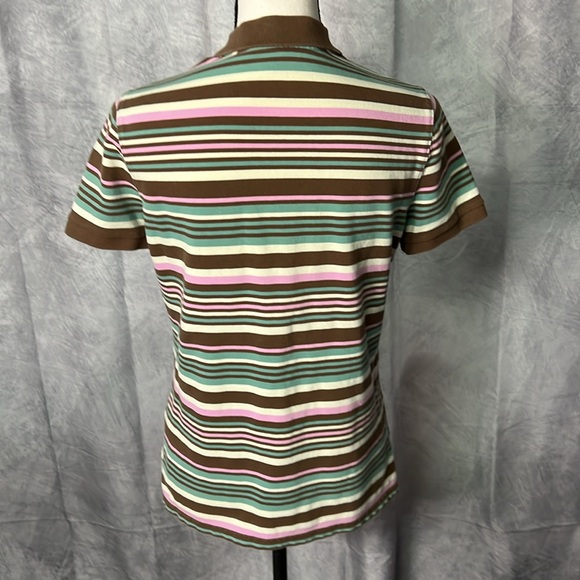Eddie Bauer Aqua, Brown, Pink & Cream Striped Short Sleeve Polo - size Small - Picture 5 of 14